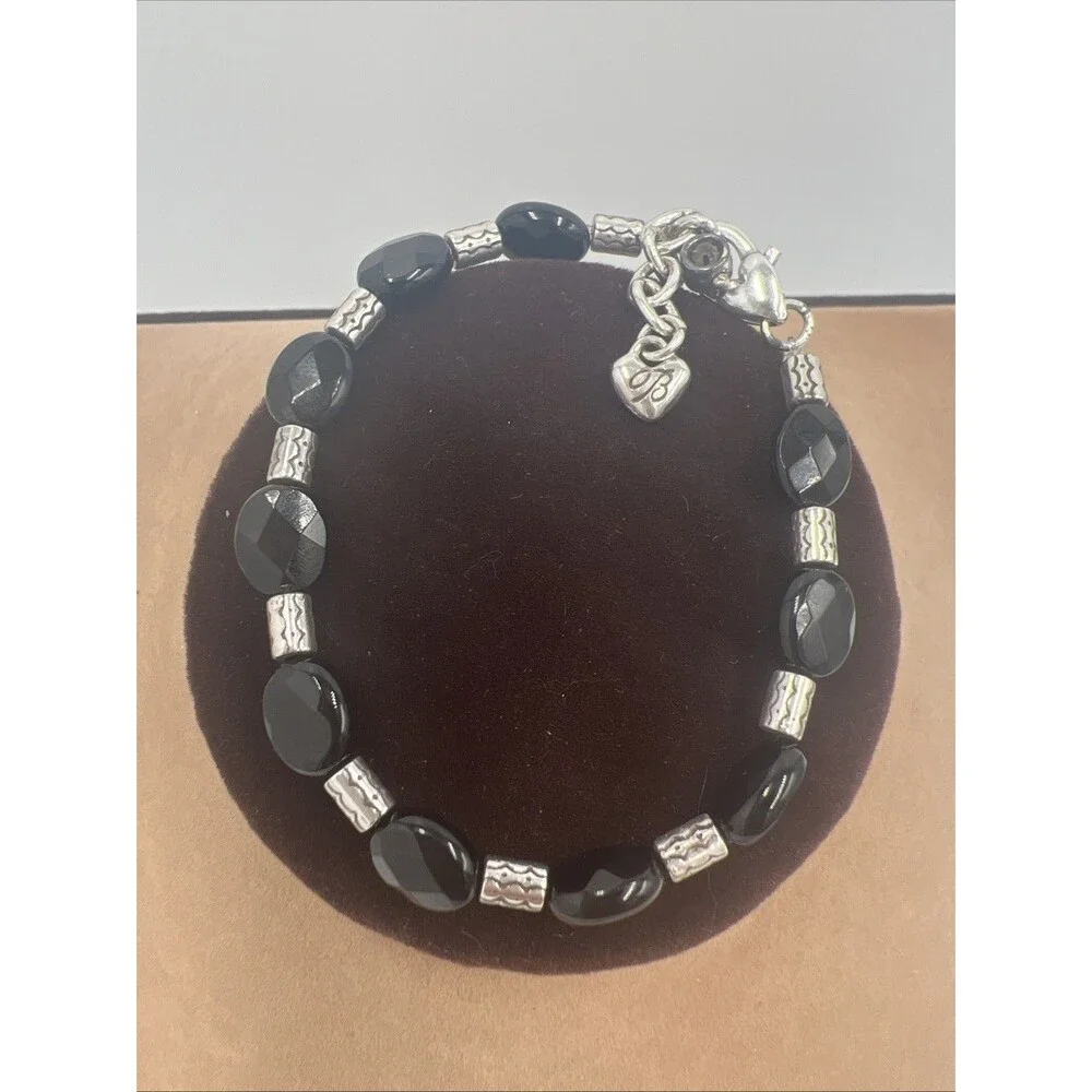 Brighton Bracelet Silver Tone Black Glass Beads Minimalist Adjustable